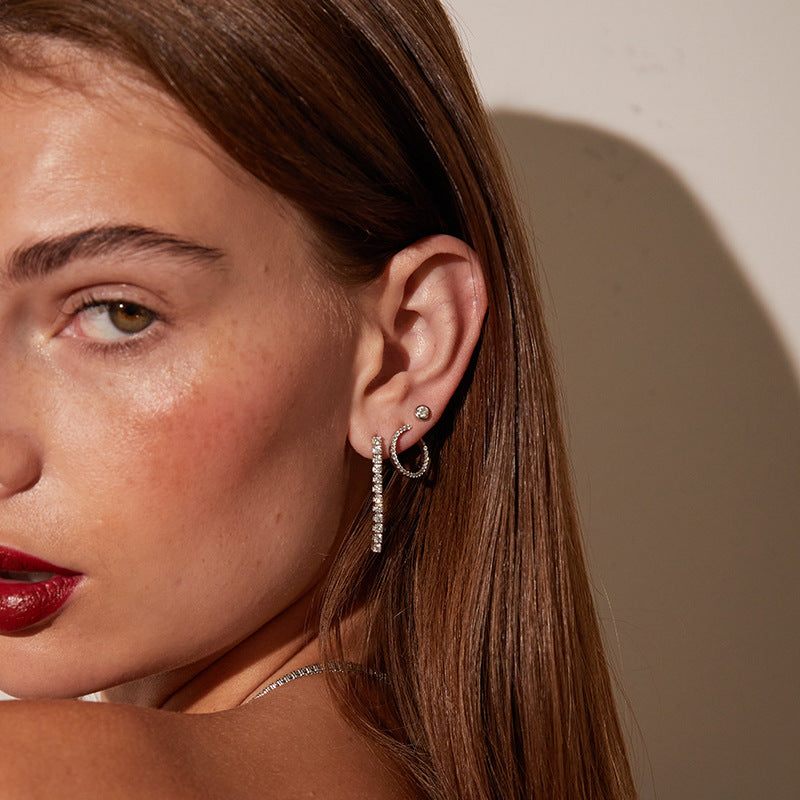JUSSAN Pave Minimal Luxe Sterling Silver Earrings