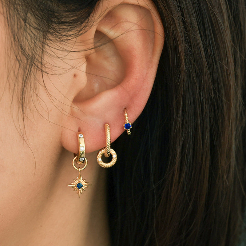 JUSSAN Star Pave Hoop Silver Earrings