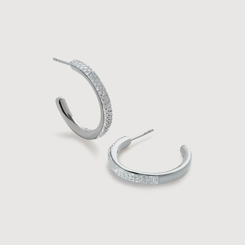 JUSSAN Pave Minimal Luxe Sterling Silver Earrings