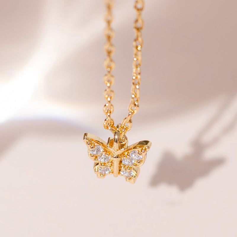JUSSAN Butterfly Pave Minimal Sterling Silver Necklace