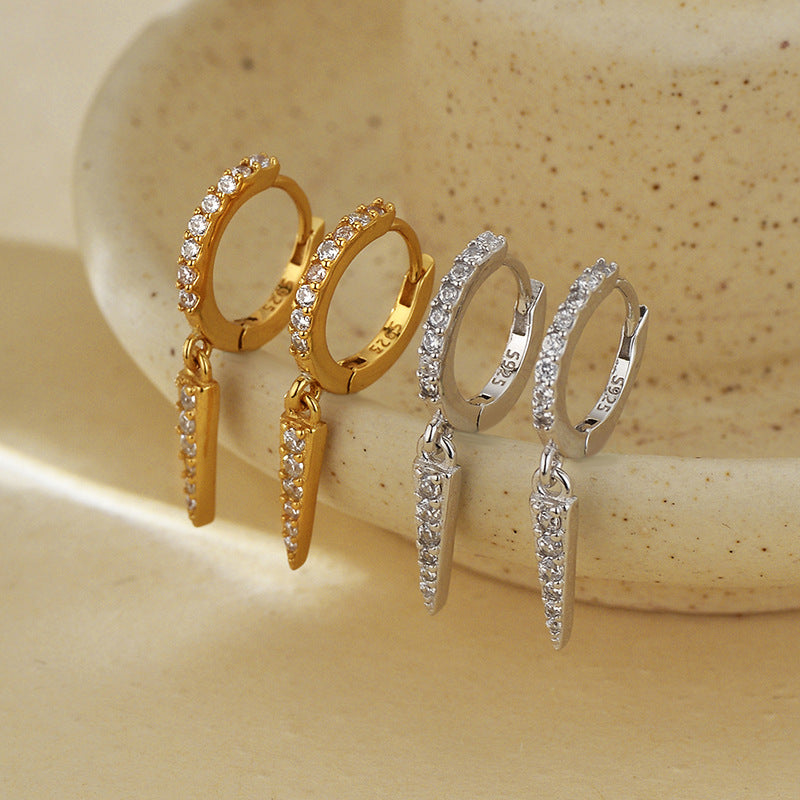 JUSSAN Studded Geometric Pave Sterling Silver Earrings