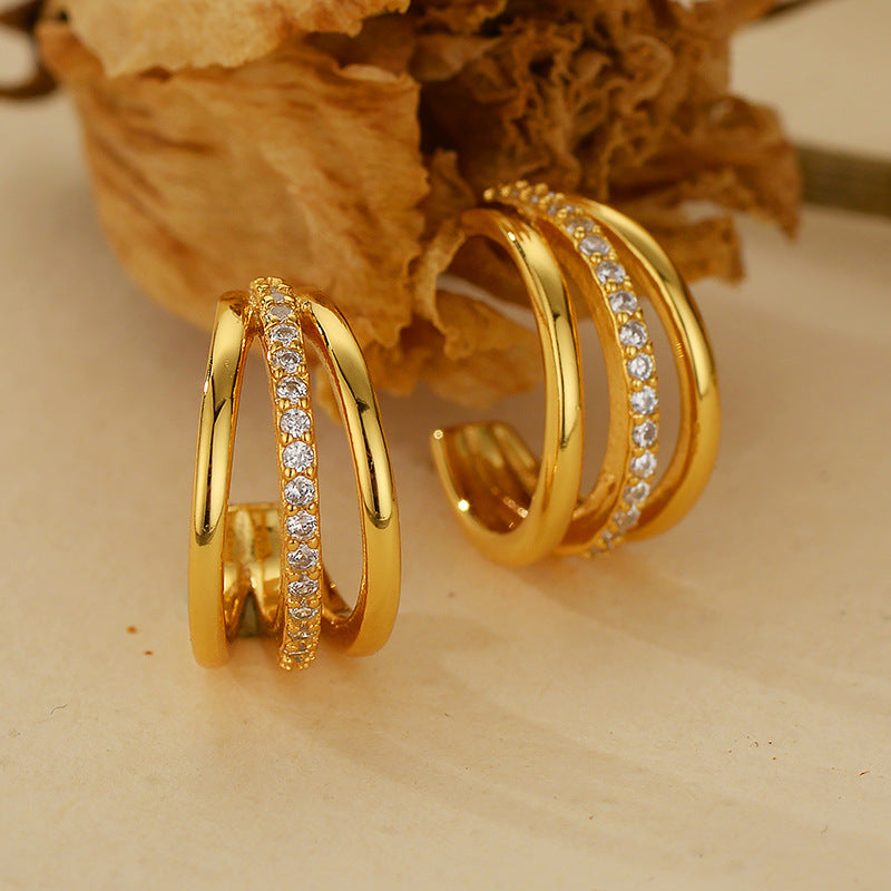 JUSSAN Geometric Pave Hoop Sterling Silver Earrings