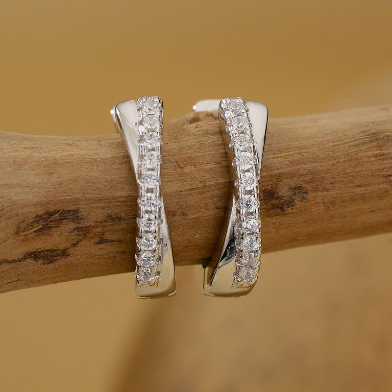 JUSSAN Crossline Pave Sterling Silver Earrings