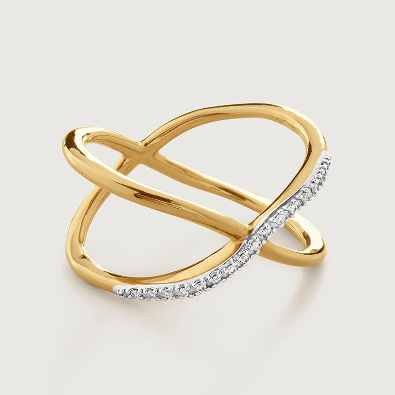 JUSSAN Cross Pave Minimal Sterling Silver Ring