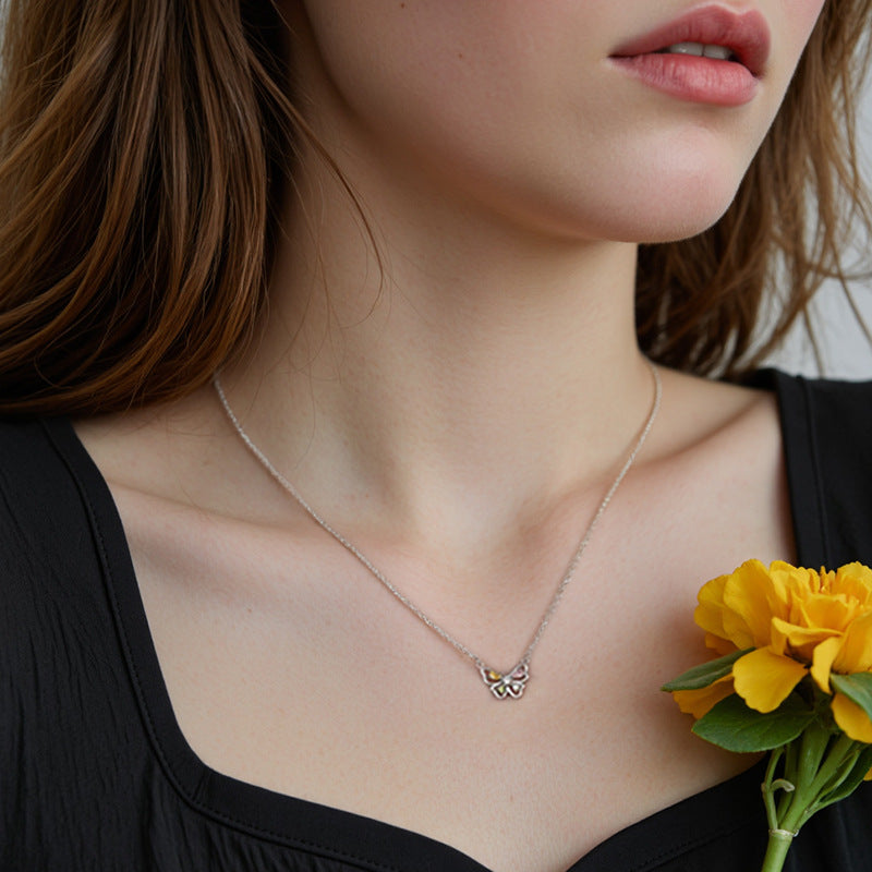 JUSSAN Butterfly Pave Sterling Silver Necklace