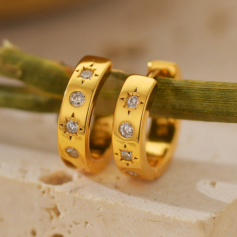 JUSSAN Star Pave Hoop Sterling Silver Earrings