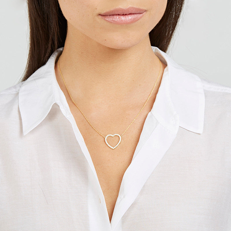 JUSSAN Heart Pave Luxe Sterling Silver Necklace