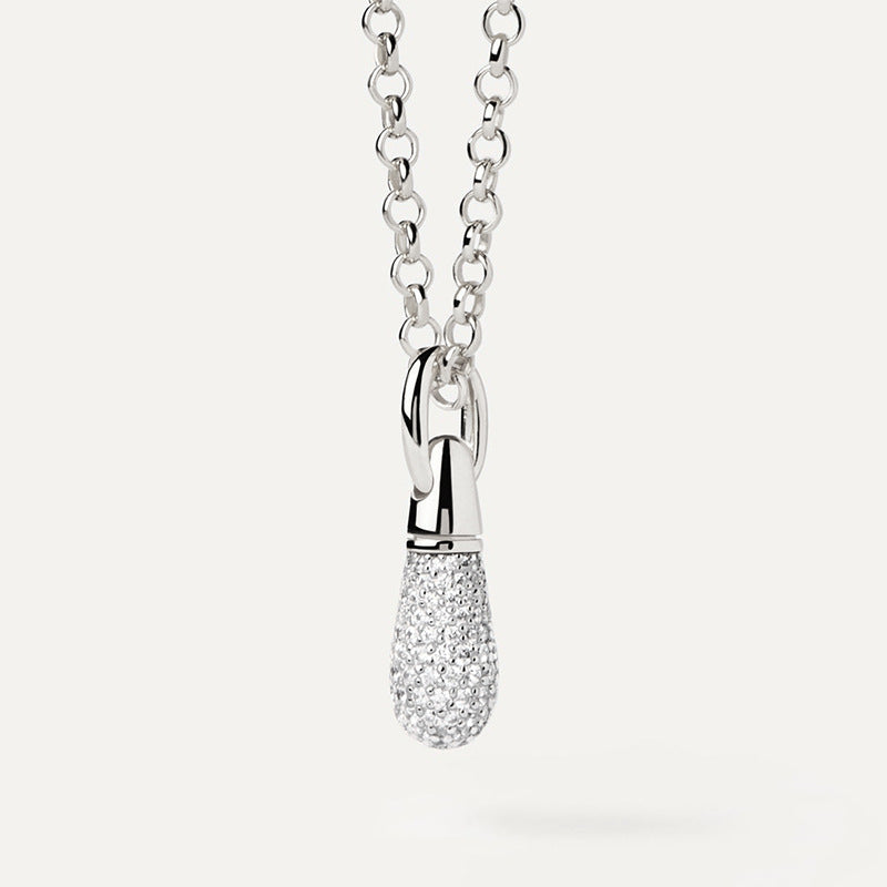 JUSSAN Teardrop Pave Pendant Sterling Silver Necklace