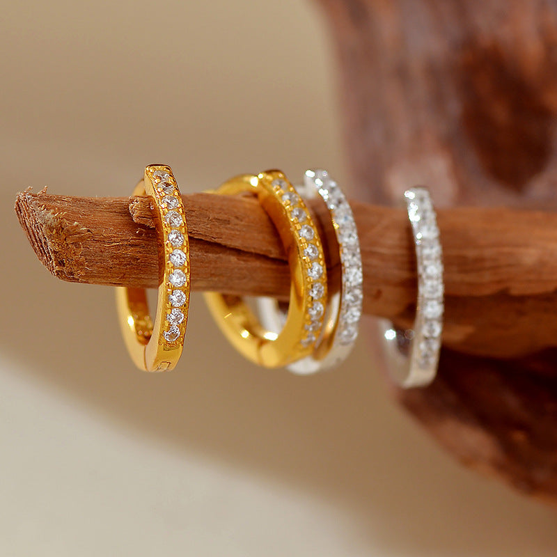 JUSSAN Pave Hoop Minimal Sterling Silver Earrings