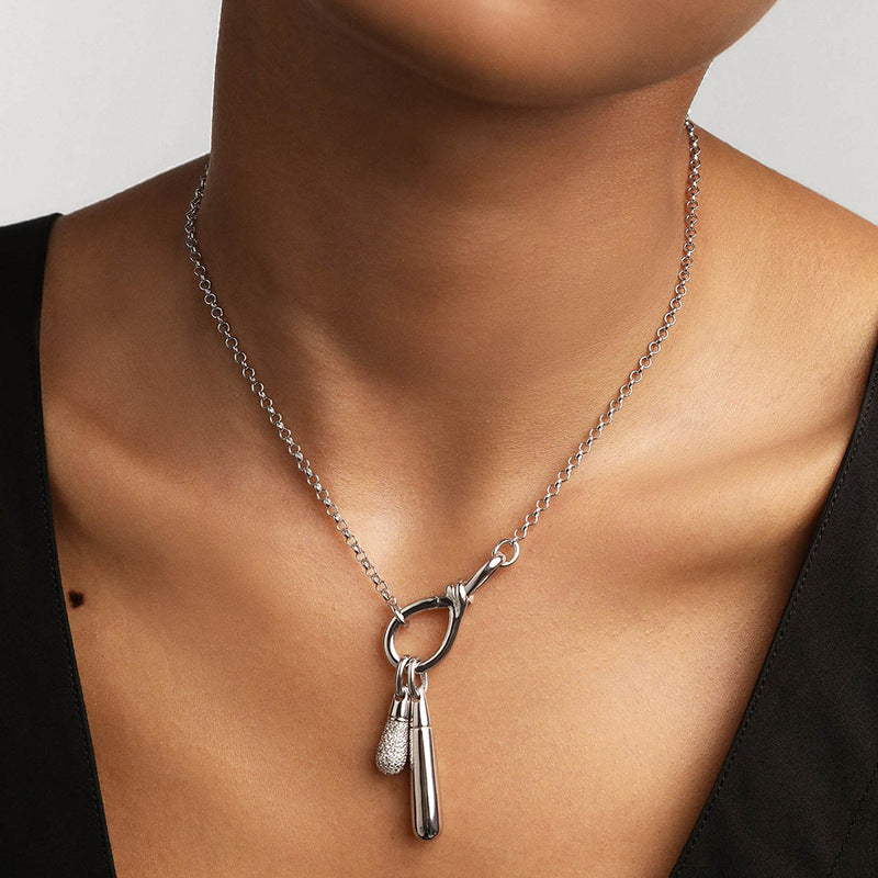 JUSSAN Teardrop Pave Pendant Sterling Silver Necklace