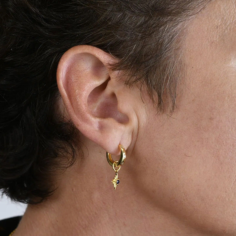 JUSSAN Star Pave Hoop Silver Earrings