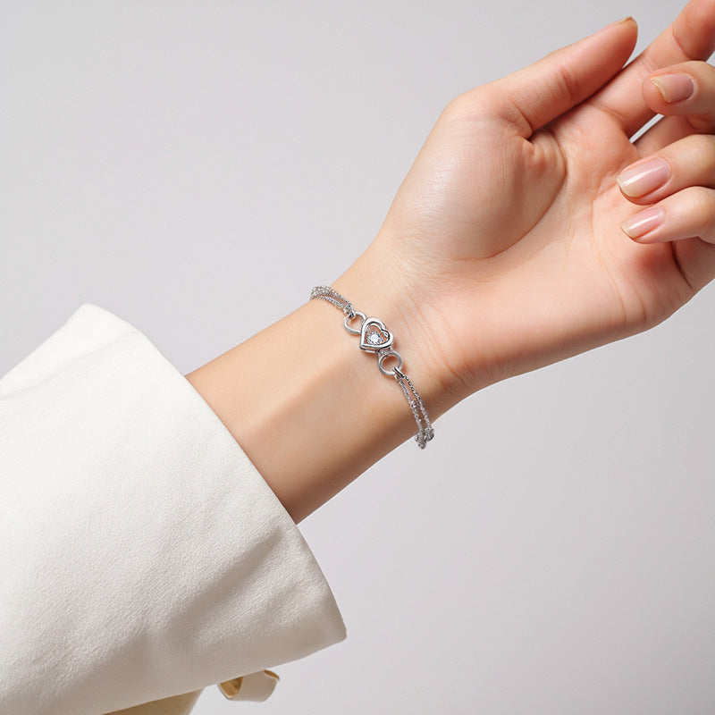 JUSSAN Heart Pave Sterling Silver Bracelet