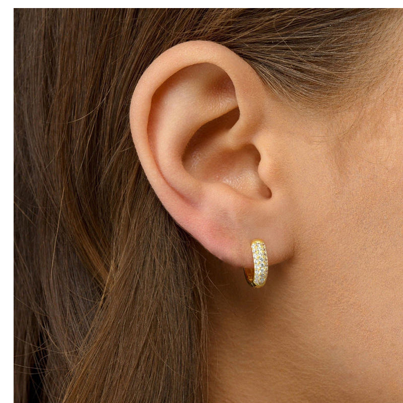 JUSSAN Pave Hoop Minimal Sterling Silver Earrings