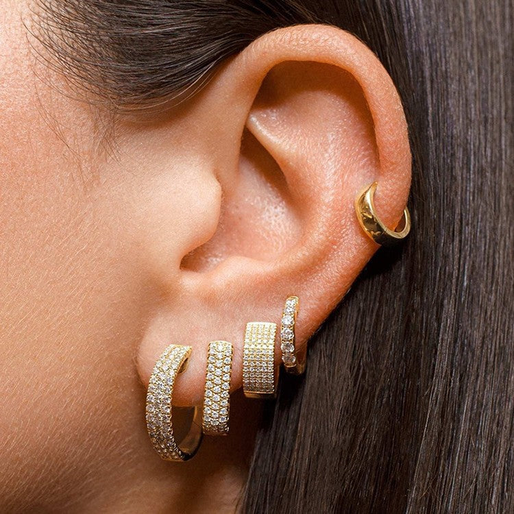 JUSSAN Star Pave Hoop Sterling Silver Earrings