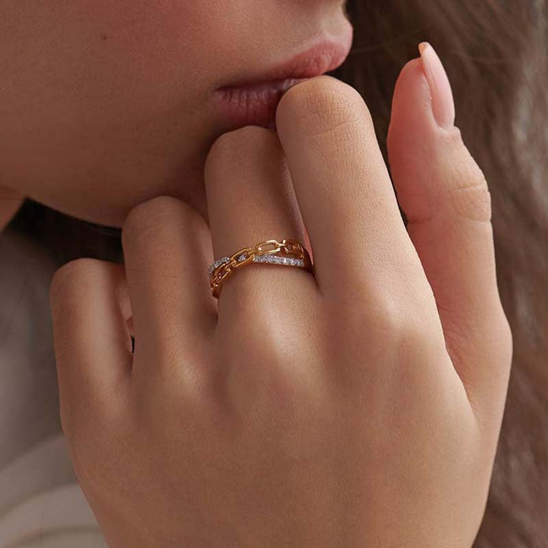 JUSSAN Crossline Pave Sterling Silver Ring
