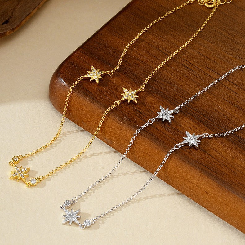 JUSSAN Star Floral Pave Sterling Silver Necklace
