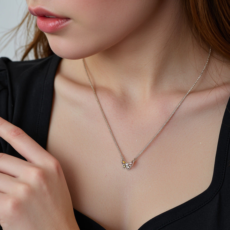 JUSSAN Butterfly Pave Sterling Silver Necklace