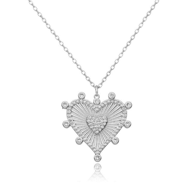 JUSSAN Heart Pave Minimal Sterling Silver Necklace