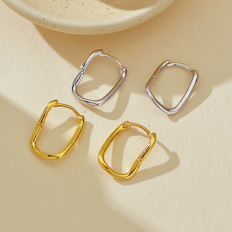 JUSSAN Geometric Hoop Minimal Sterling Silver Earrings