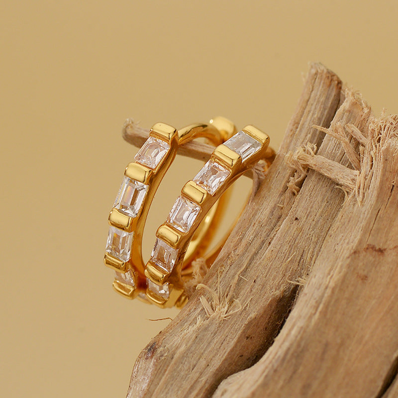 JUSSAN Geometric Pave Sterling Silver Earrings