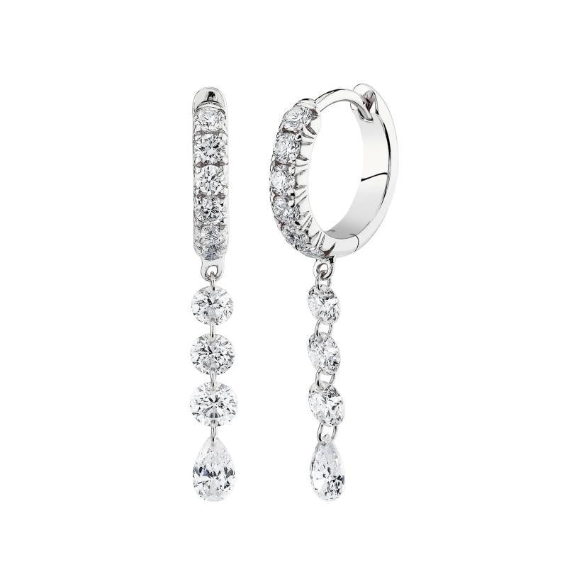 JUSSAN Teardrop Pave Hoop Sterling Silver Earrings
