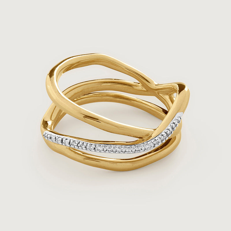 JUSSAN Cross Geometric Pave Sterling Silver Ring