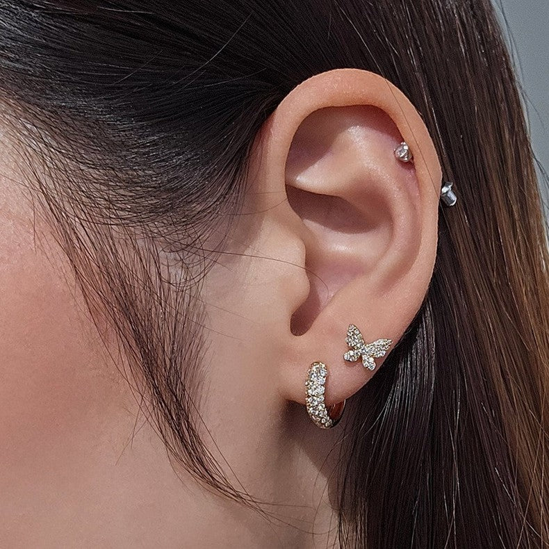 JUSSAN Pave Hoop Minimal Sterling Silver Earrings