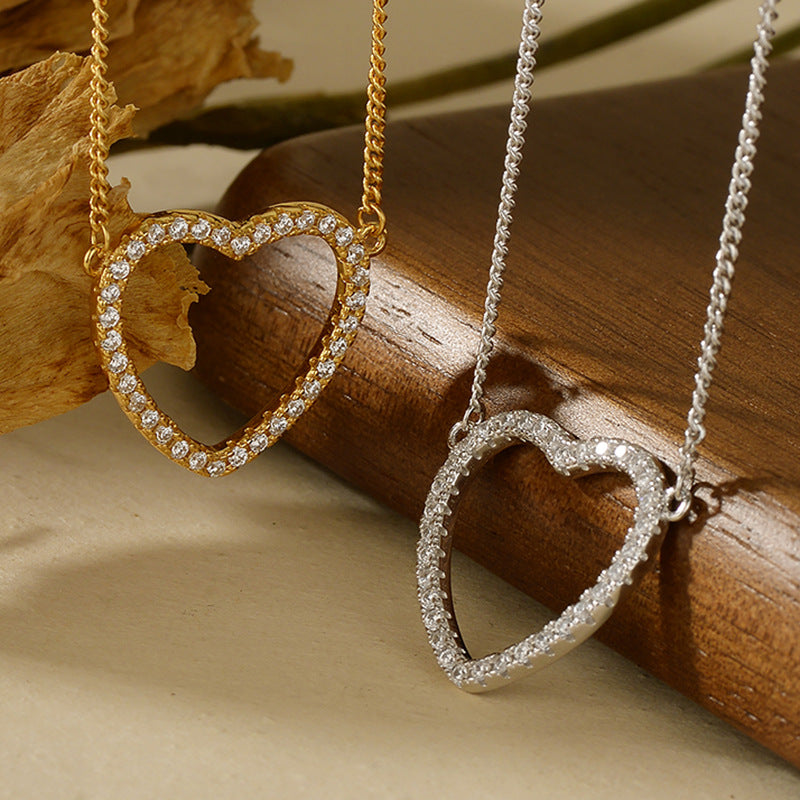 JUSSAN Heart Pave Luxe Sterling Silver Necklace