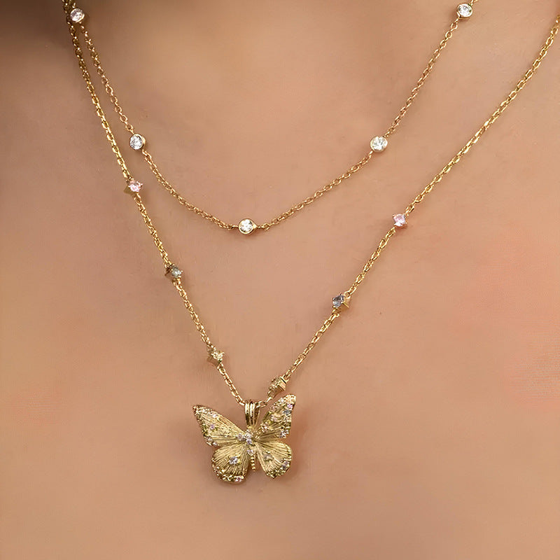 JUSSAN Butterfly Pave Luxe Sterling Silver Necklace