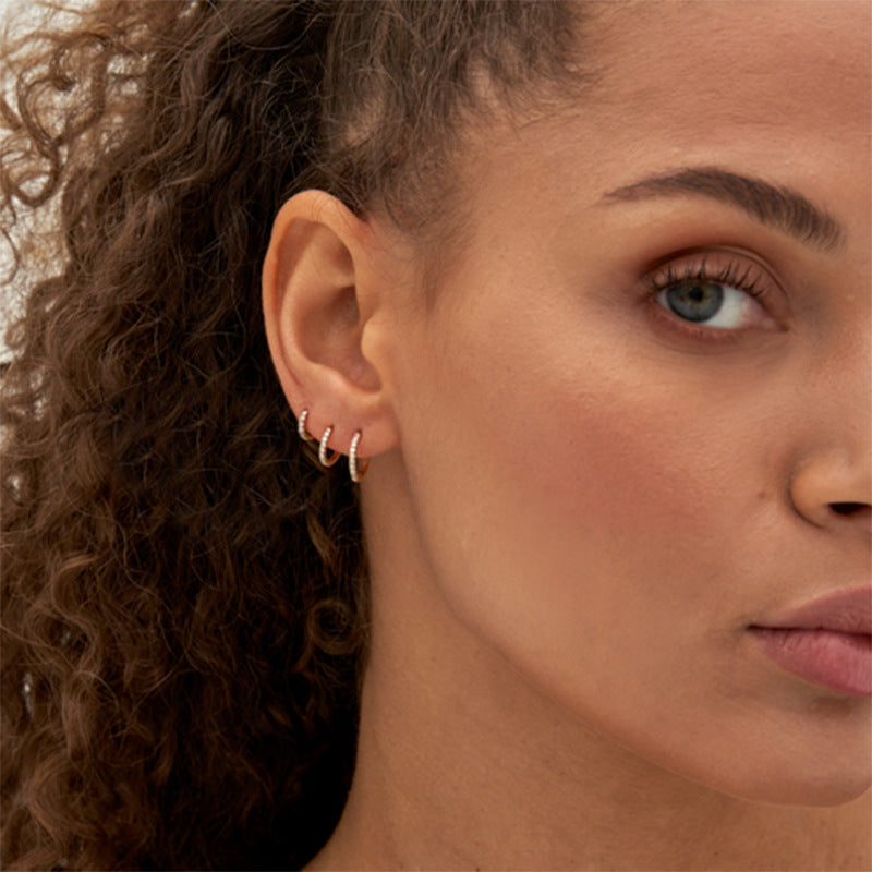 JUSSAN Pave Hoop Minimal Sterling Silver Earrings