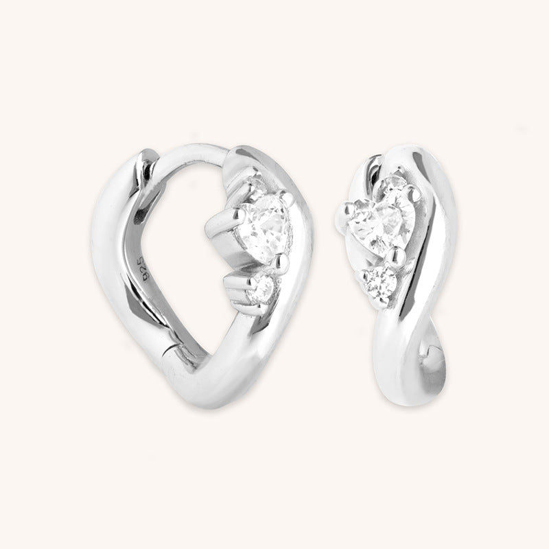JUSSAN Heart Pave Sterling Silver Earrings