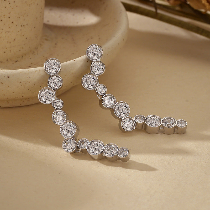 JUSSAN Pave Minimal Sterling Silver Earrings