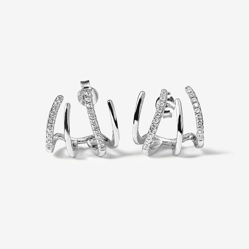 JUSSAN Pave Minimal Luxe Sterling Silver Earrings