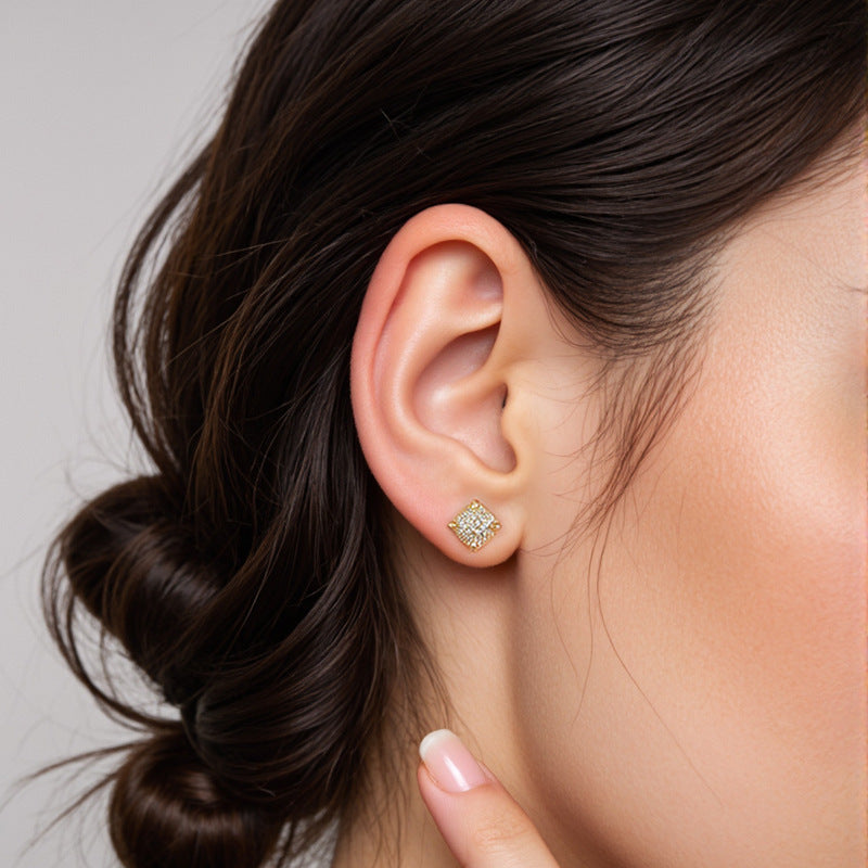 JUSSAN Geometric Pave Sterling Silver Earrings