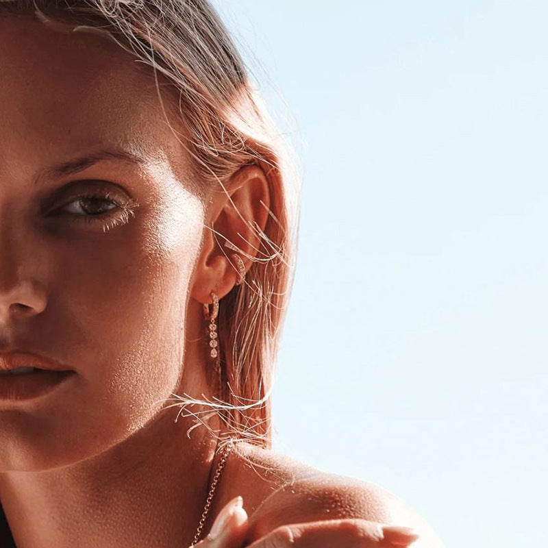 JUSSAN Teardrop Pave Hoop Sterling Silver Earrings