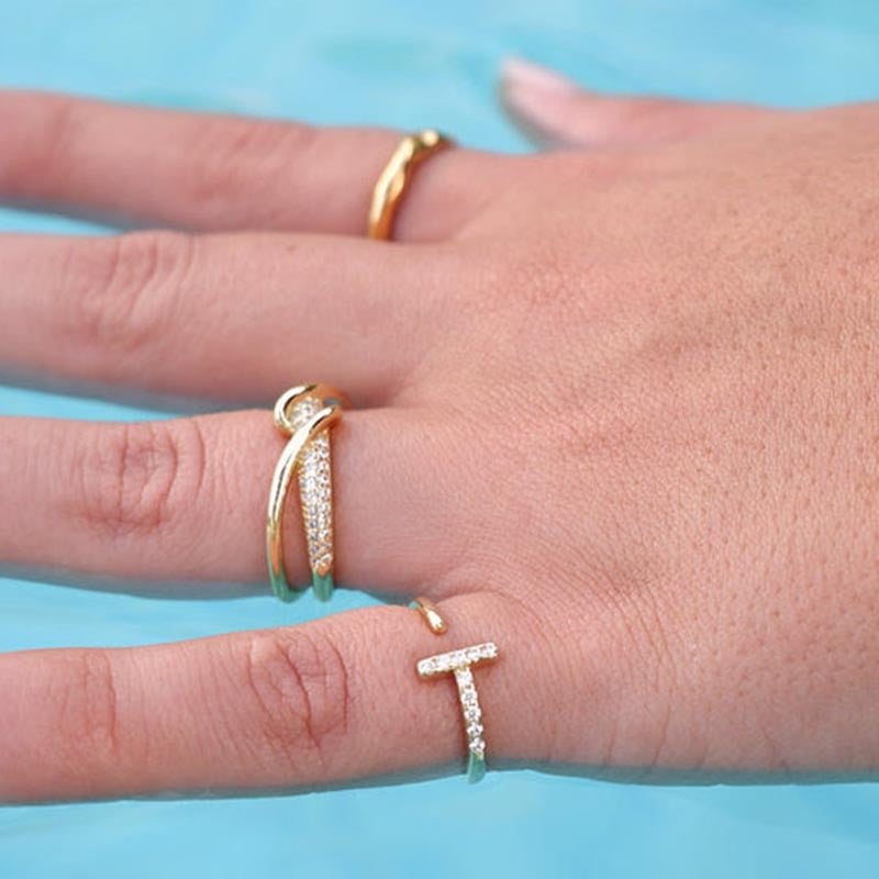 JUSSAN Geometric Pave Minimal Sterling Silver Ring