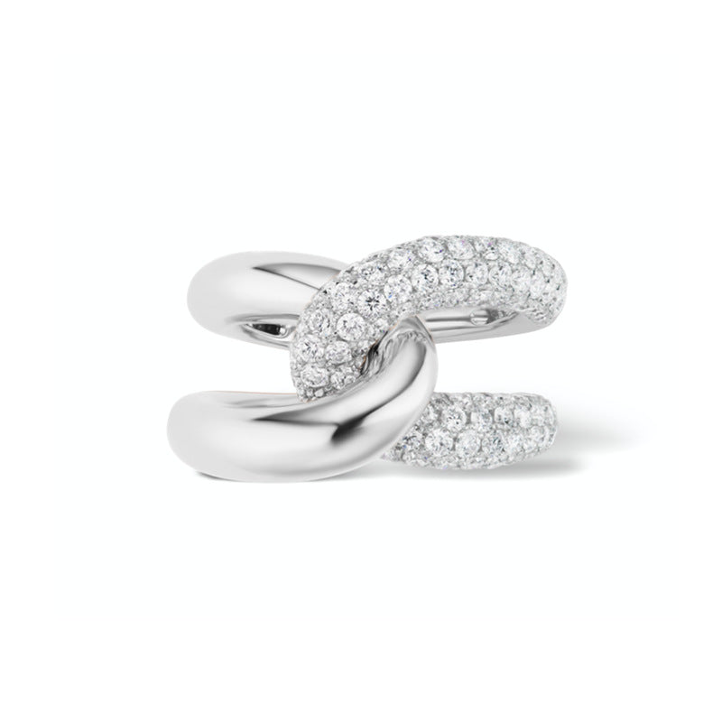 JUSSAN Cross Pave Minimal Sterling Silver Ring