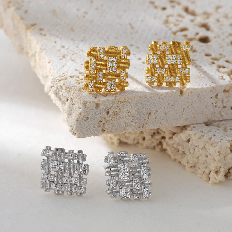 JUSSAN Geometric Pave Luxe Sterling Silver Earrings