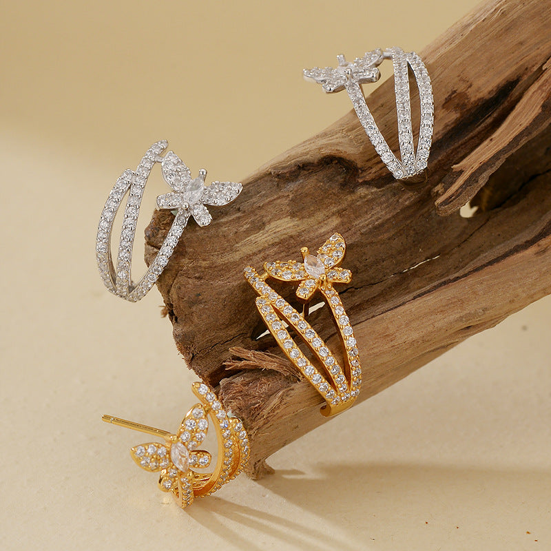 JUSSAN Butterfly Pave Luxe Sterling Silver Earrings