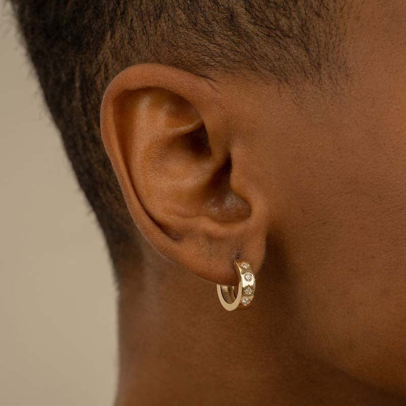 JUSSAN Star Pave Hoop Sterling Silver Earrings