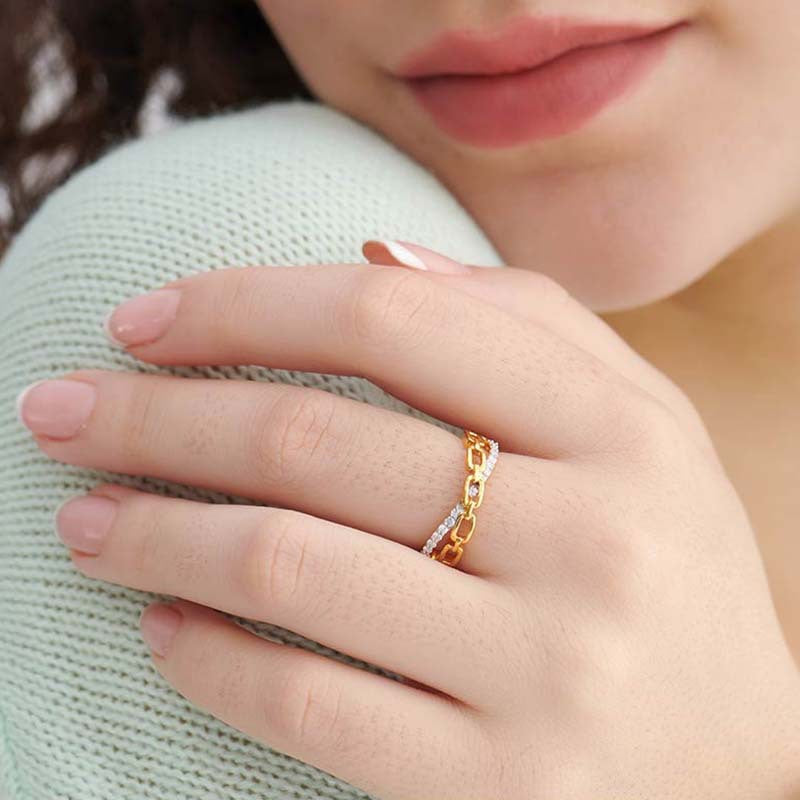 JUSSAN Crossline Pave Sterling Silver Ring