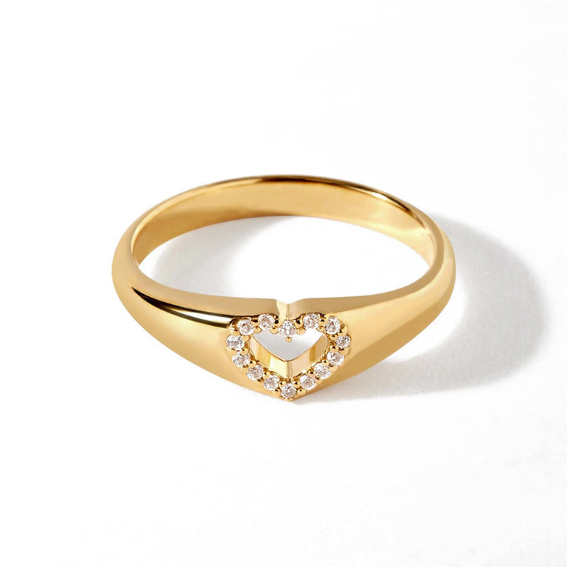 JUSSAN Heart Pave Minimal Sterling Silver Ring