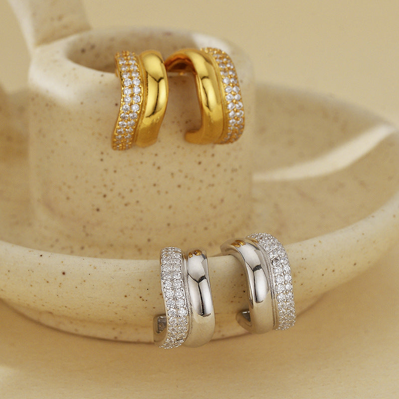 JUSSAN Geometric Pave Luxe Sterling Silver Earrings
