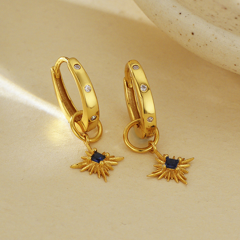 JUSSAN Star Pave Hoop Silver Earrings