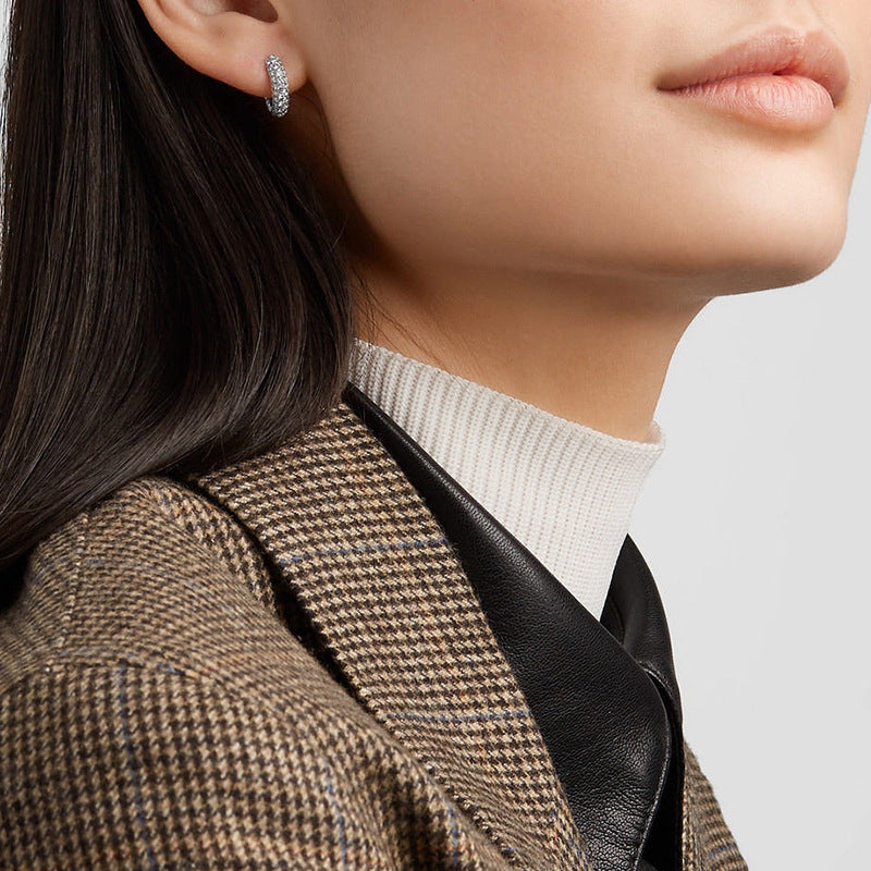 JUSSAN Pave Hoop Sterling Silver Earrings