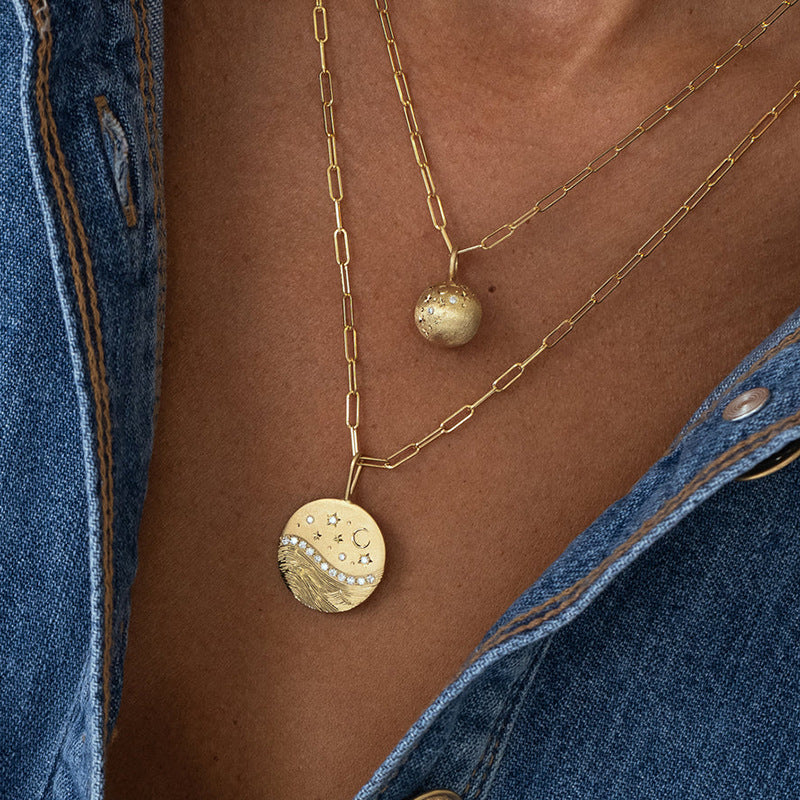 JUSSAN Star Moon Pave Sterling Silver Necklace