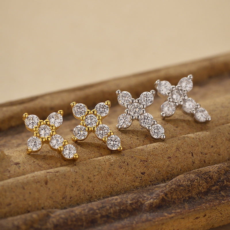 JUSSAN Geometric Pave Sterling Silver Earrings