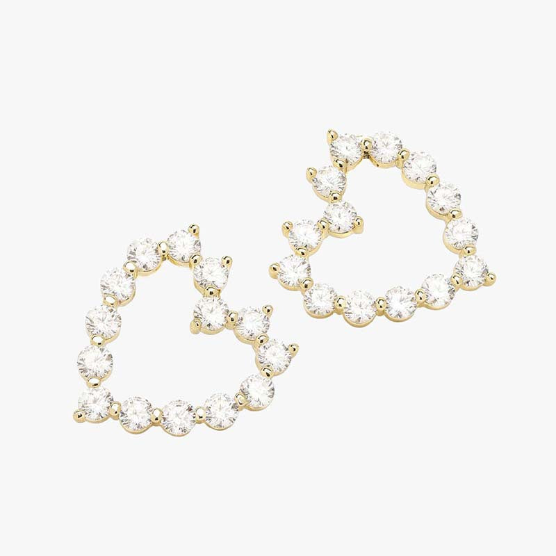 JUSSAN Heart Geometric Pave Sterling Silver Earrings