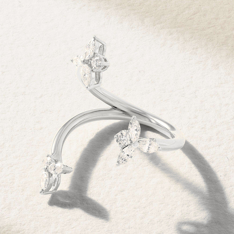 JUSSAN Floral Pave Sterling Silver Ring