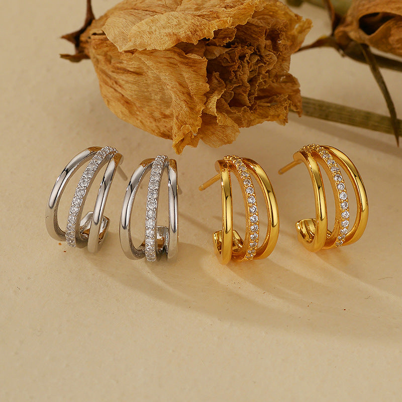 JUSSAN Geometric Pave Hoop Sterling Silver Earrings